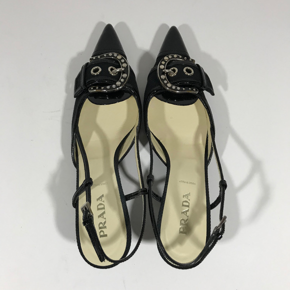 Prada LIKE NEW Fabric & Patent Leather Slingback - Picture 6 of 7
